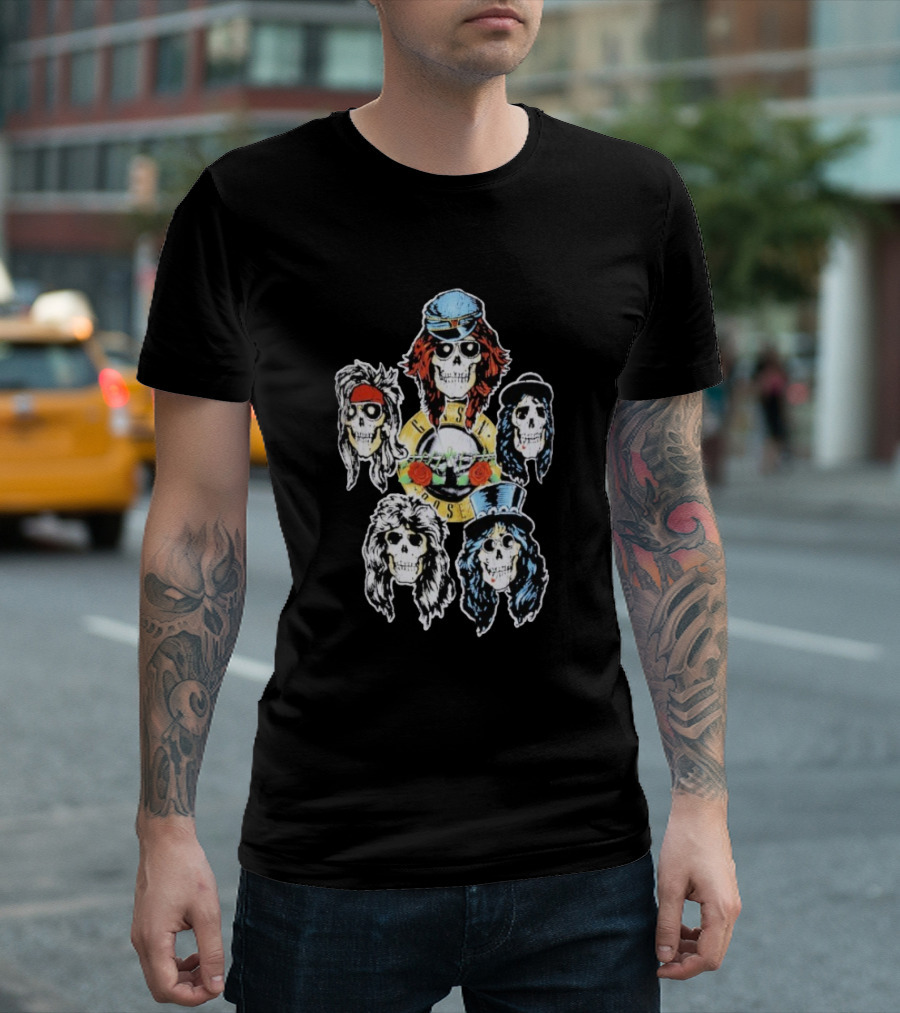 Guns N’ Roses Skull Heads with Logo and Classic Band Member Styles T-Shirt
