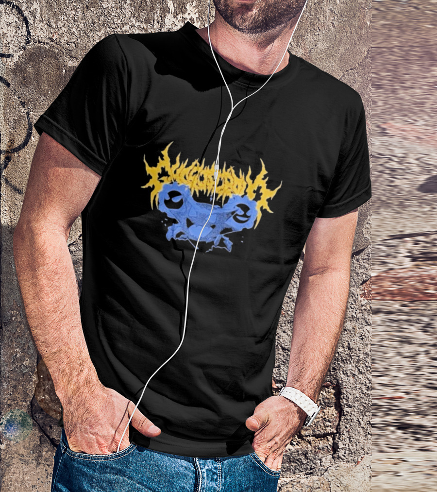 Ghost Supply Unknowns Text Striking Yellow Flames Blue Skull Graphic T-Shirt