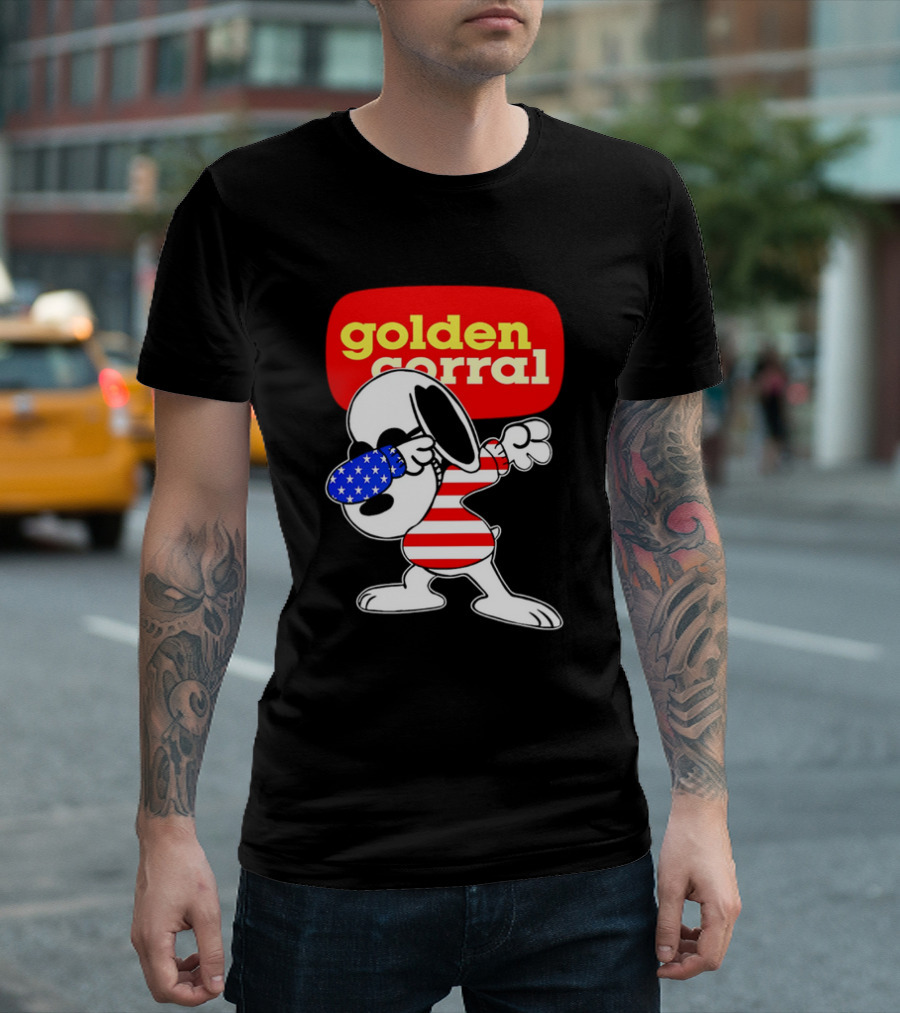 Golden Corral Snoopy Dabbing in American Flag Colors T-Shirt