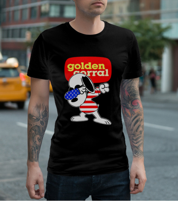 Golden Corral Snoopy Dabbing In American Flag Colors T-Shirt