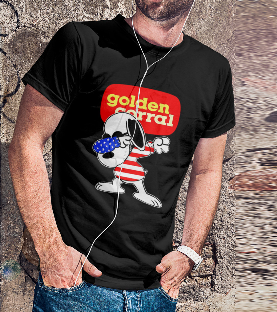 Golden Corral Snoopy Dabbing In American Flag Colors T-Shirt