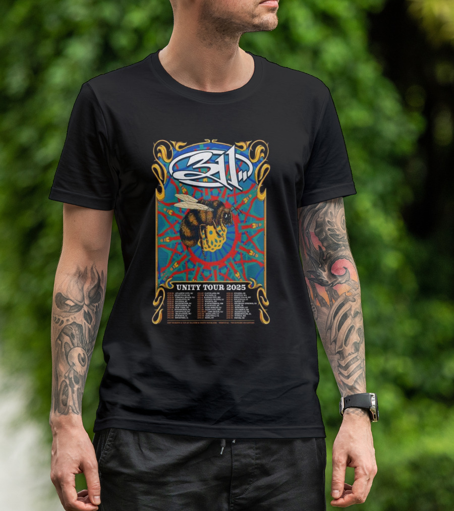 311 Unity Tour 2025 Bee Mandala Psychedelic Concert Locations T-Shirt