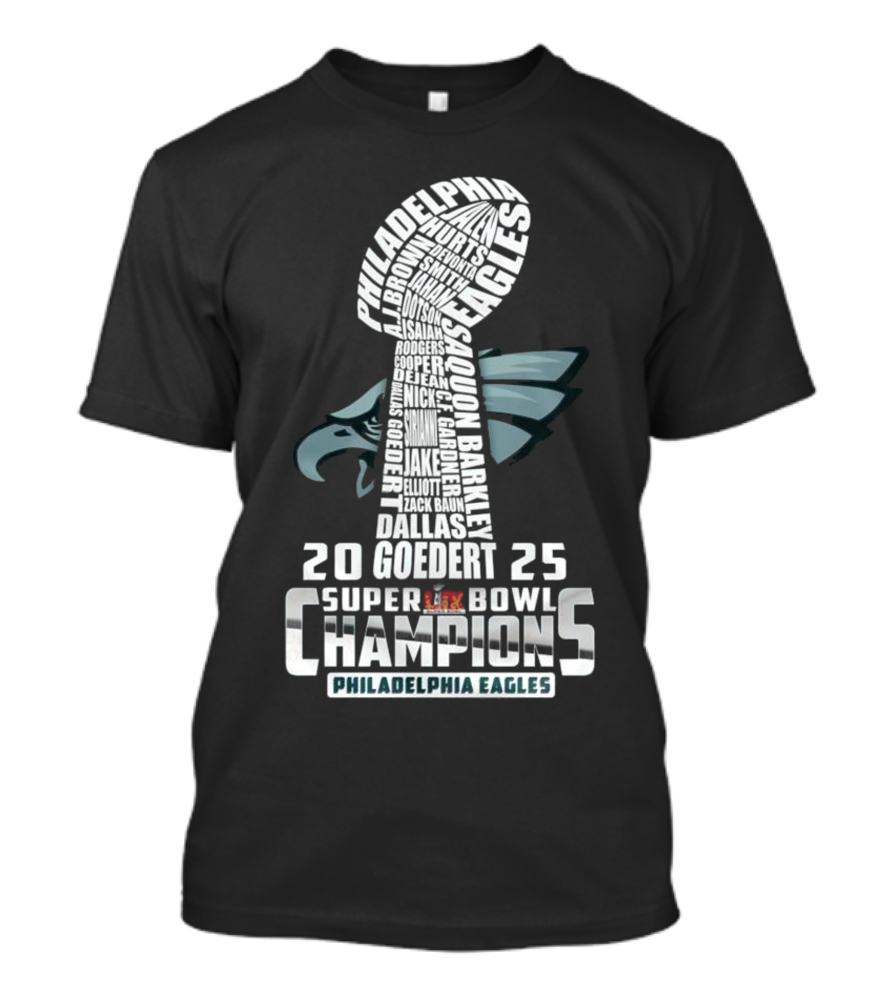 2025 Super Bowl Champions Philadelphia Eagles NFL Player Names Trophy T-Shirt