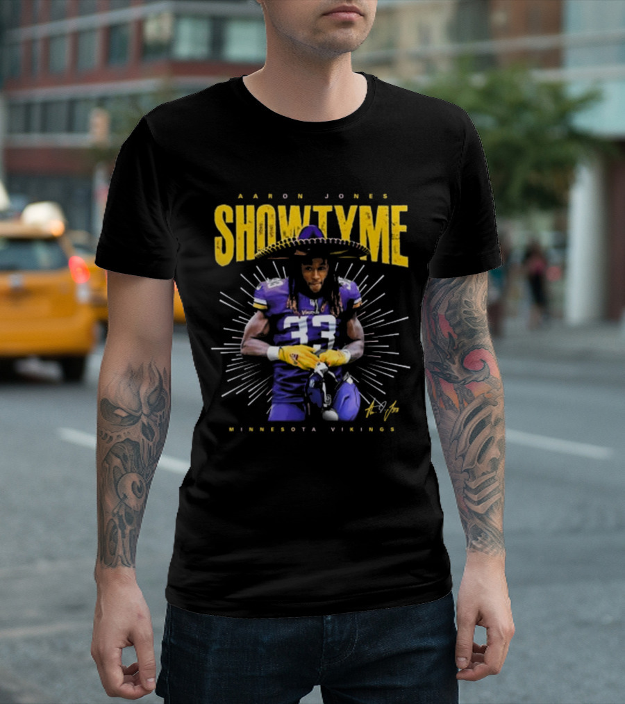Aaron Jones Showtyme 33 Minnesota Vikings Signature T-Shirt