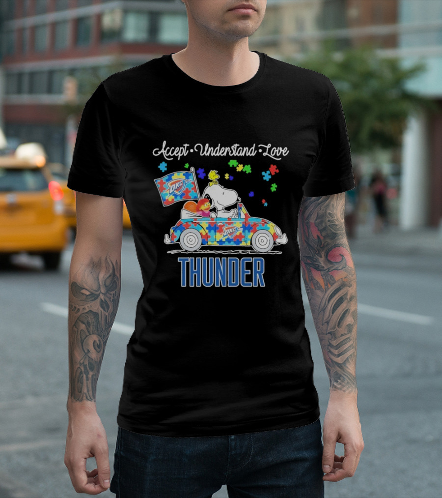 Accept Understand Love Snoopy OKC Thunder Autism Puzzle Car T-Shirt