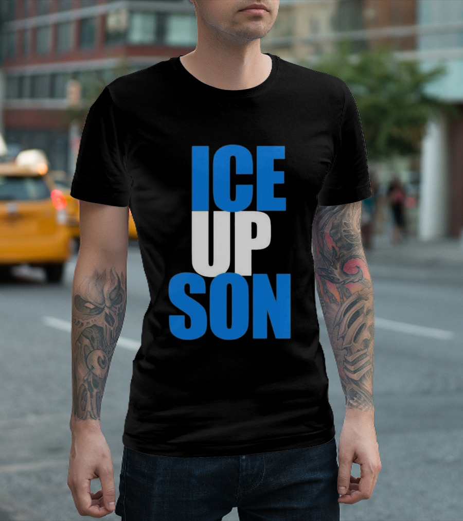 Albert Breer Ice Up Son Bold Blue and White Text T-Shirt
