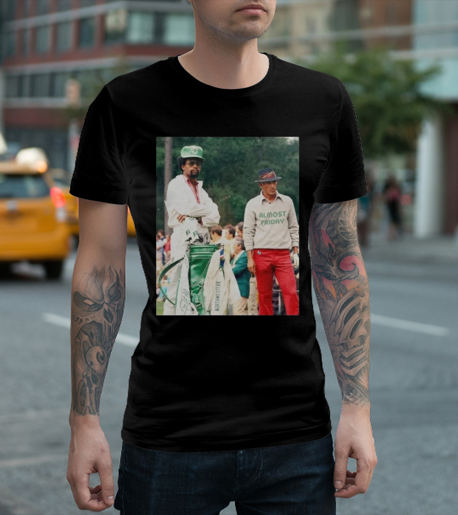 Almost Friday Retro Golf Northwestern Caddy Scene T-Shirt