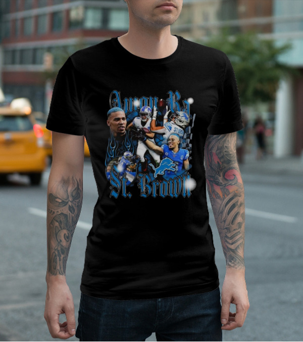 Amon Ra St. Brown Detroit Lions NFL Football Player Dynamic Collage T-Shirt