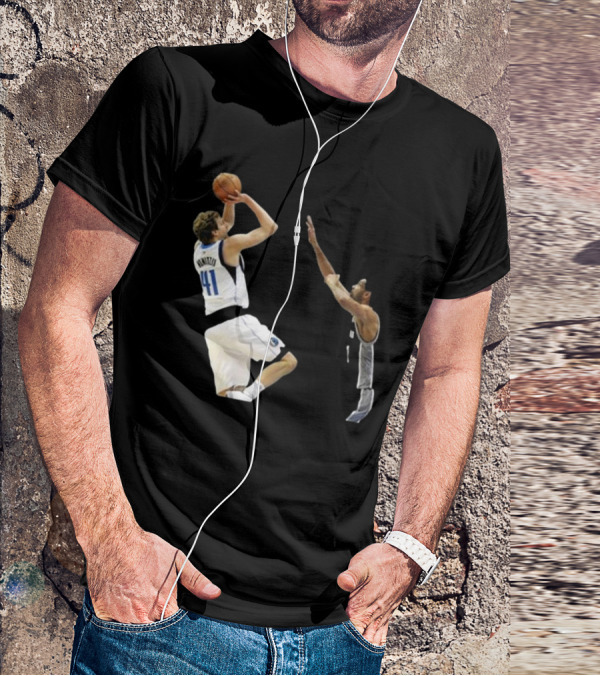 Dirk Nowitzki Fadeaway Jumper Over Tim Duncan NBA Iconic Moment T-Shirt