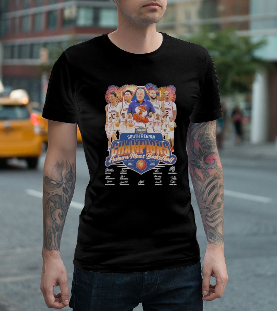 Auburn Men's Basketball 2025 South Region Champions Autographed Final Four Edition T-Shirt
