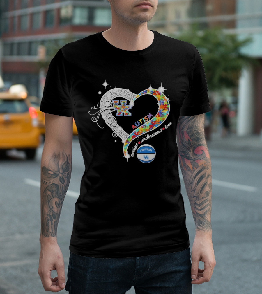 Autism Accept Understand Love Puzzle Heart Kentucky Wildcats UK Basketball T-Shirt