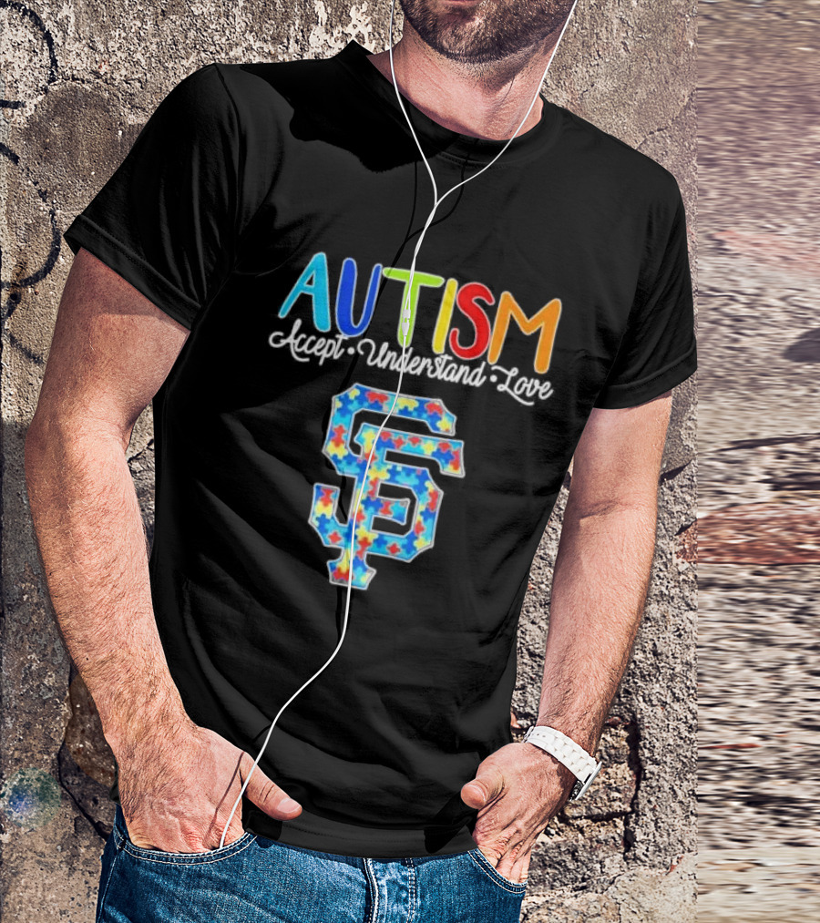 AUTISM Accept Understand Love San Francisco Giants Puzzle Pattern T-Shirt