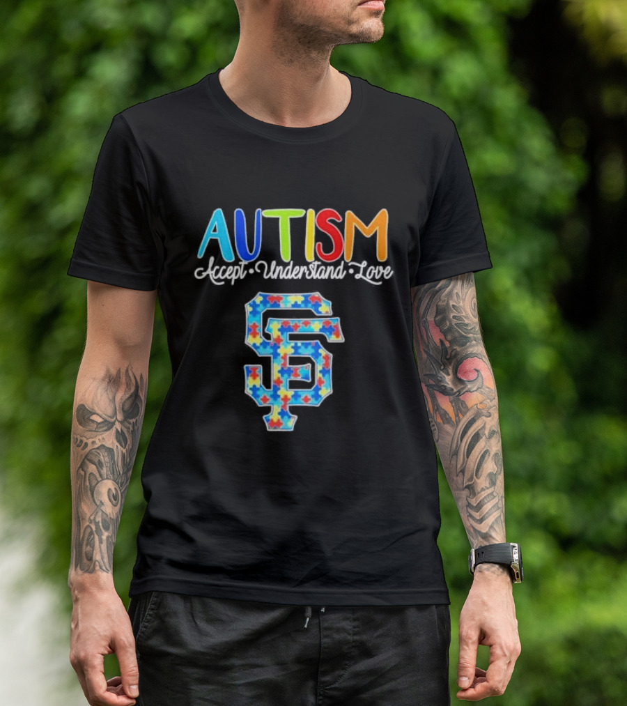 AUTISM Accept Understand Love San Francisco Giants Puzzle Pattern T-Shirt