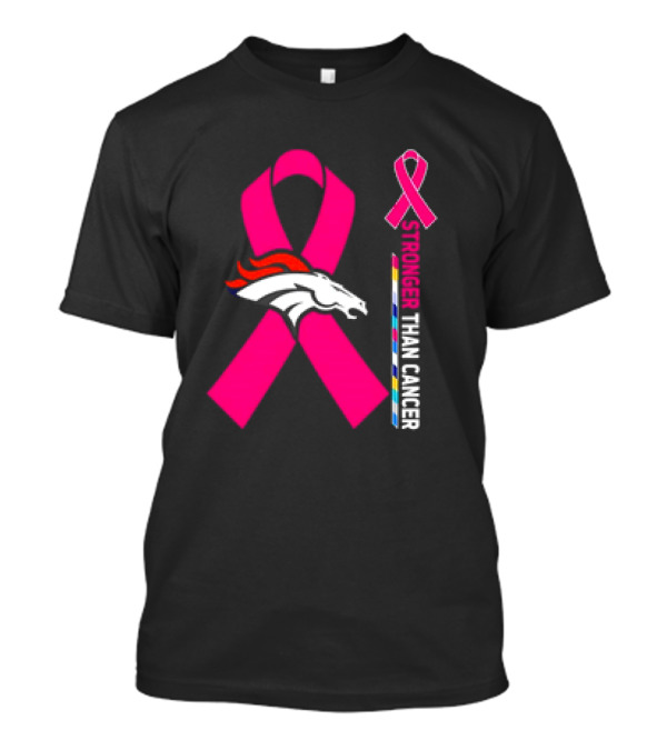 Denver Broncos Pink Ribbon Stronger Than Cancer Awareness T-Shirt