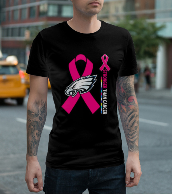 Philadelphia Eagles Breast Cancer Awareness Stronger Than Cancer Ribbon T-Shirt