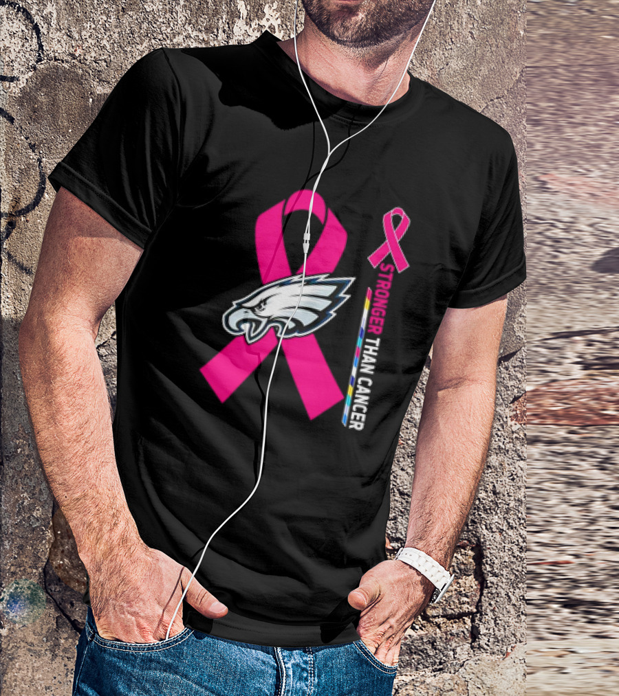 Philadelphia Eagles Breast Cancer Awareness Stronger Than Cancer Ribbon T-Shirt