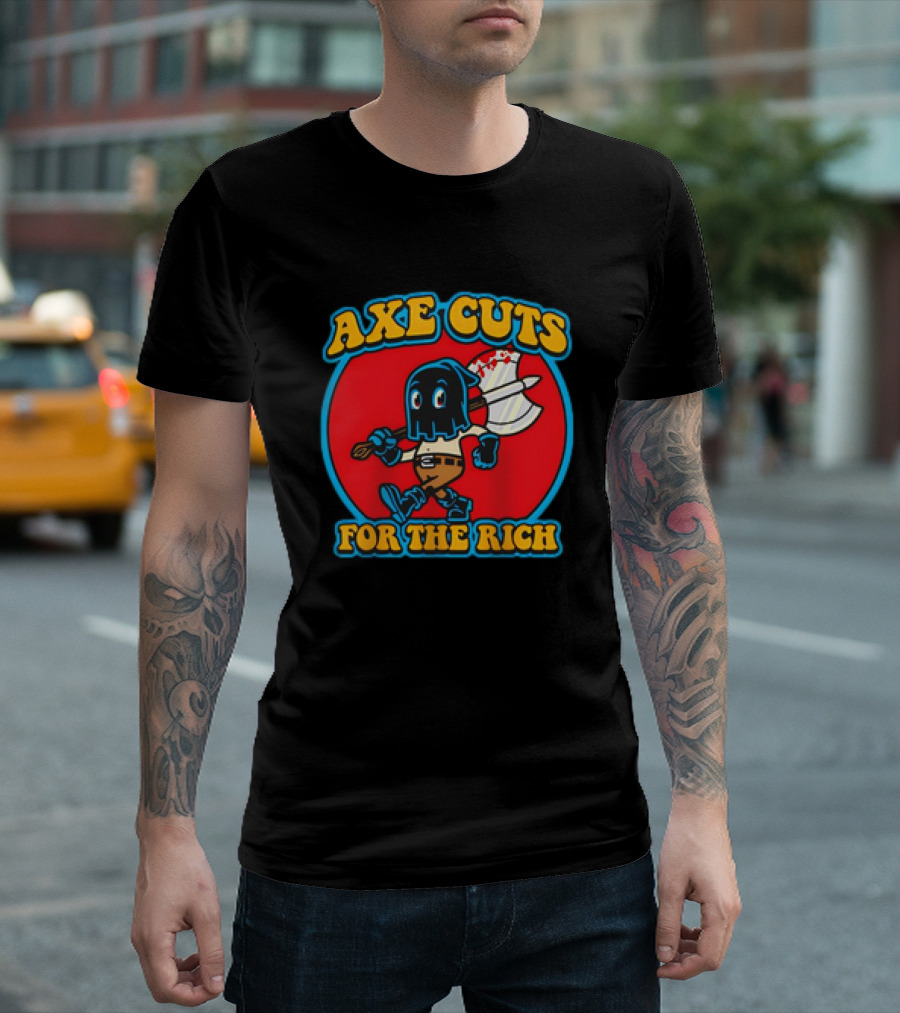 Axe Cuts For The Rich Cartoon Character With Mask And Bloody Axe T-Shirt