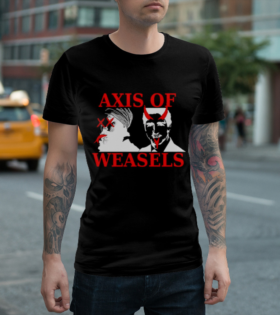 Axis of Weasels Political Satire Parody with Two Men and Devil Horns T-Shirt
