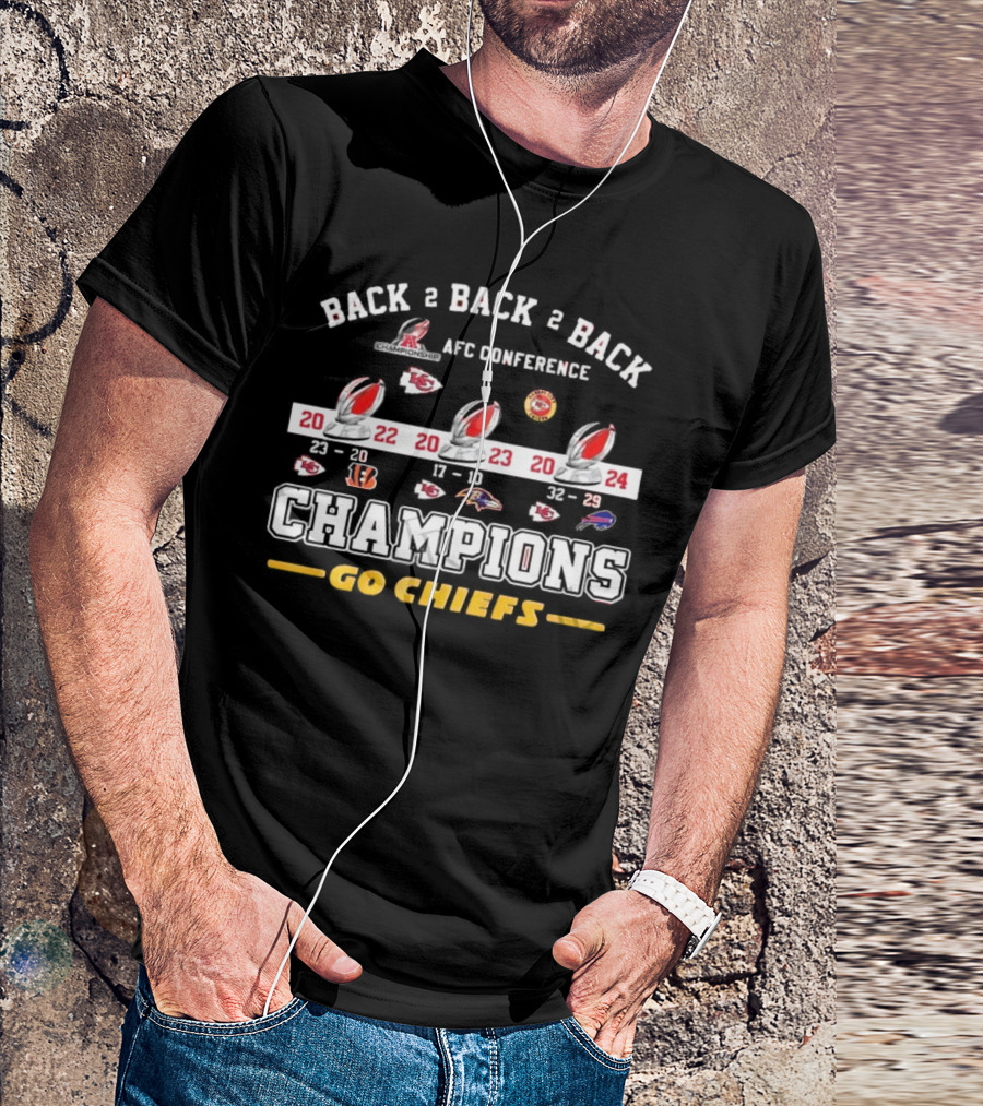 Back 2 Back 2 Back AFC Conference Champions Kansas City Chiefs 20-22-23-29 Go Chiefs T-Shirt