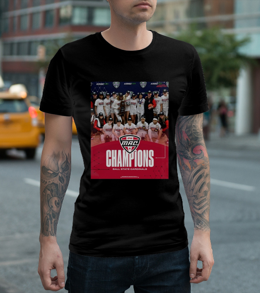 Ball State Cardinals MAC Champions Women's Basketball 2025 Team Celebration T-Shirt