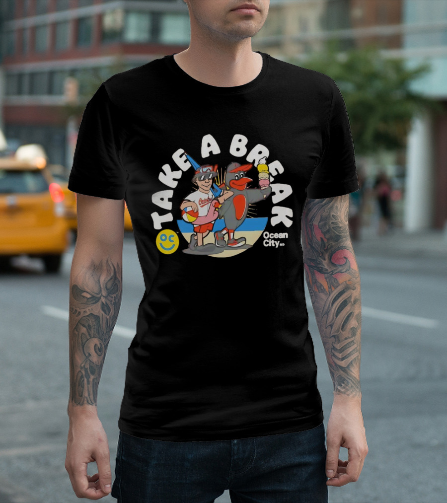 Baltimore Orioles Take A Break Ocean City Beach 2025 With Ice Cream And Beach Ball T-Shirt