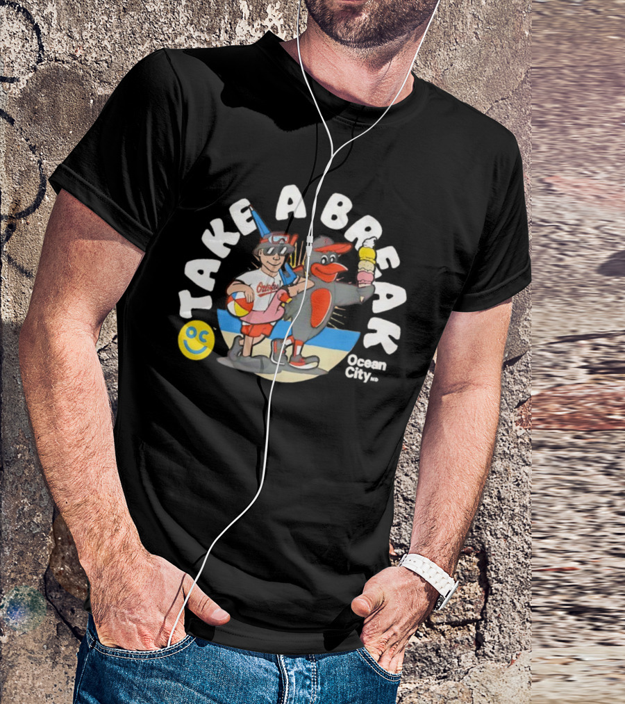 Baltimore Orioles Take A Break Ocean City Beach 2025 With Ice Cream And Beach Ball T-Shirt