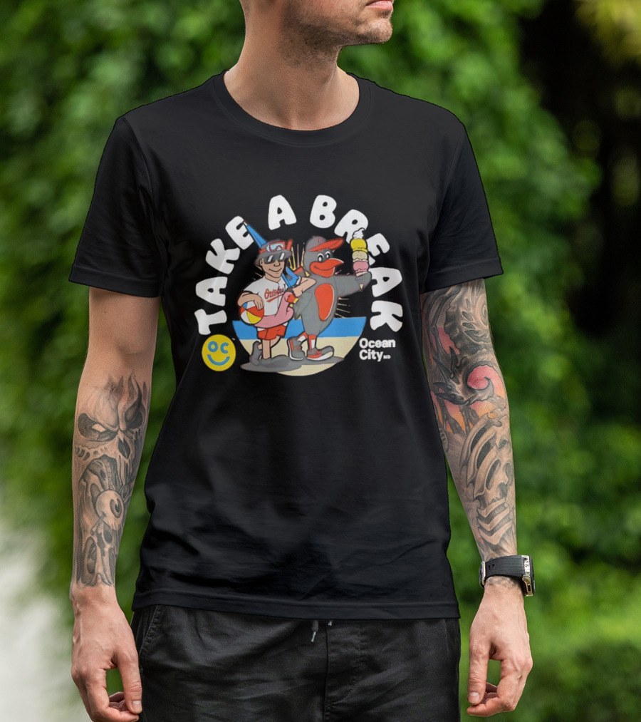 Baltimore Orioles Take A Break Ocean City Beach 2025 With Ice Cream And Beach Ball T-Shirt