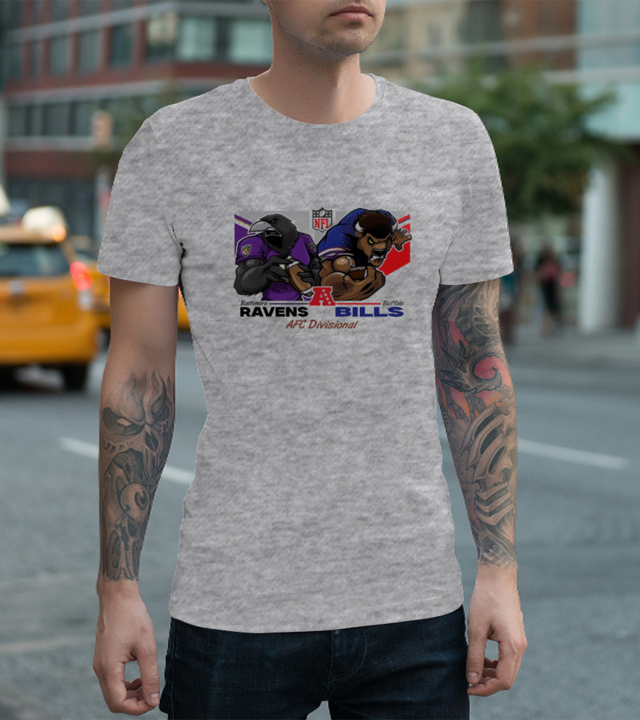 Baltimore Ravens Vs Buffalo Bills NFL AFC Divisional Mascot Clash T-Shirt
