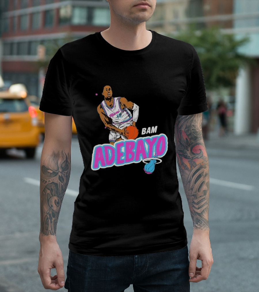 Bam Adebayo Miami Heat Retro Style Caricature With Basketball T-Shirt