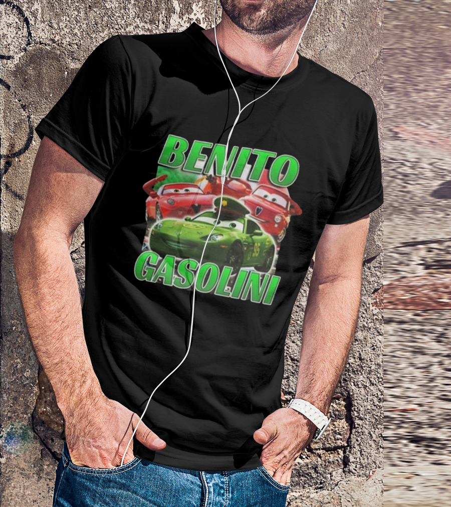 Benito Gasolini 95 Racing Cars Cartoon Crew T-Shirt