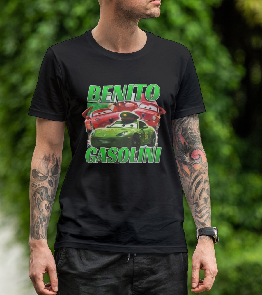 Benito Gasolini 95 Racing Cars Cartoon Crew T-Shirt
