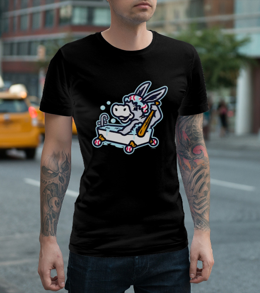 Binghamton Bathtub Donkeys Riding Bathtub Baseball Bats Binghamton Rumble Ponies T-Shirt
