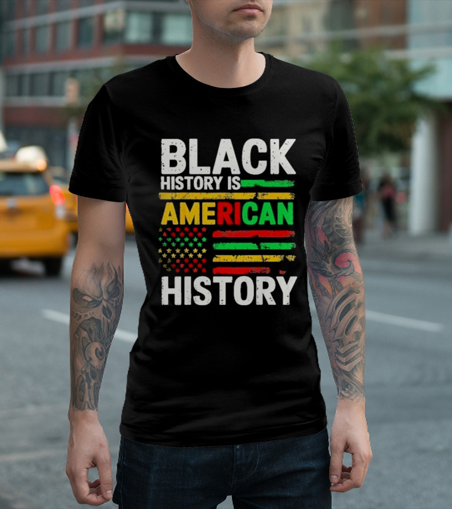 Black History Is American History Vintage Flag Design T-Shirt