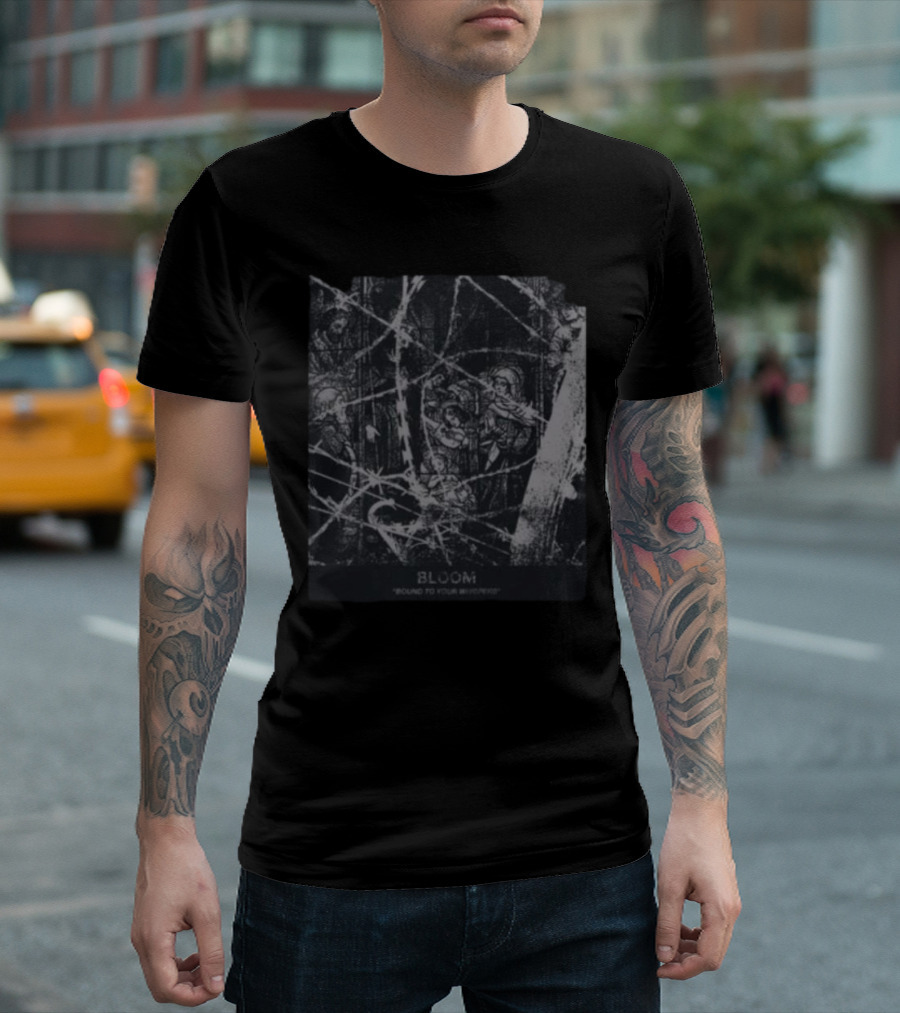 Bloom Bound To Your Whispers Barbed Wire and Angels Motif T-Shirt