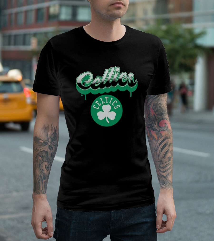 Boston Celtics Bubbly Script Green Clover Emblem T-Shirt