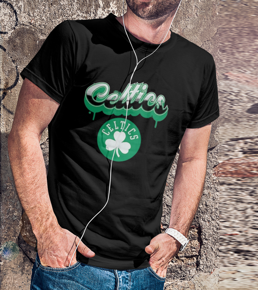 Boston Celtics Bubbly Script Green Clover Emblem T-Shirt