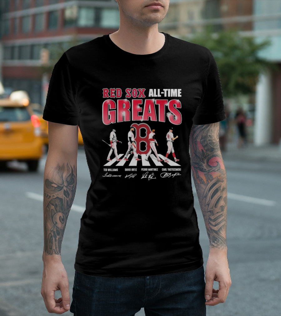 Red Sox All-Time Greats Ted Williams David Ortiz Pedro Martínez Carl Yastrzemski Signatures T-Shirt