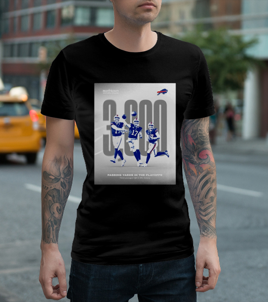 Buffalo Bills 3000 Passing Yards In The Playoffs Third-Youngest QB In NFL History T-Shirt