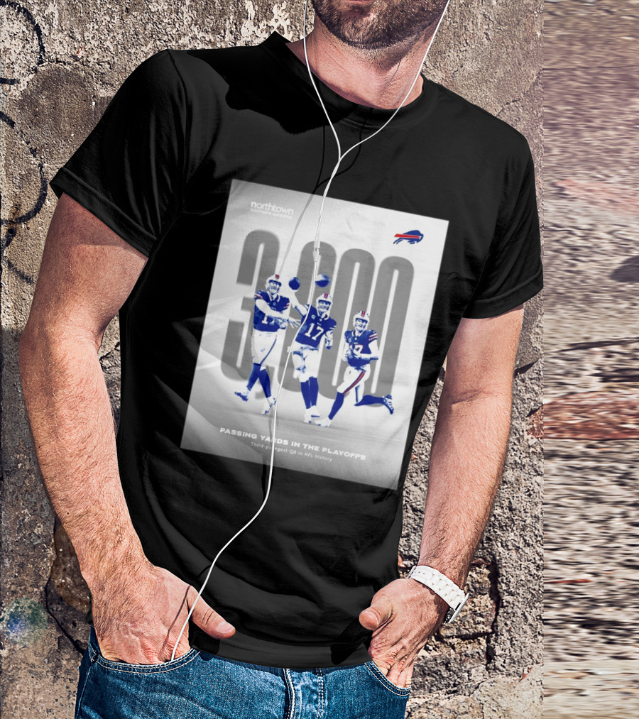 Buffalo Bills 3000 Passing Yards In The Playoffs Third-Youngest QB In NFL History T-Shirt
