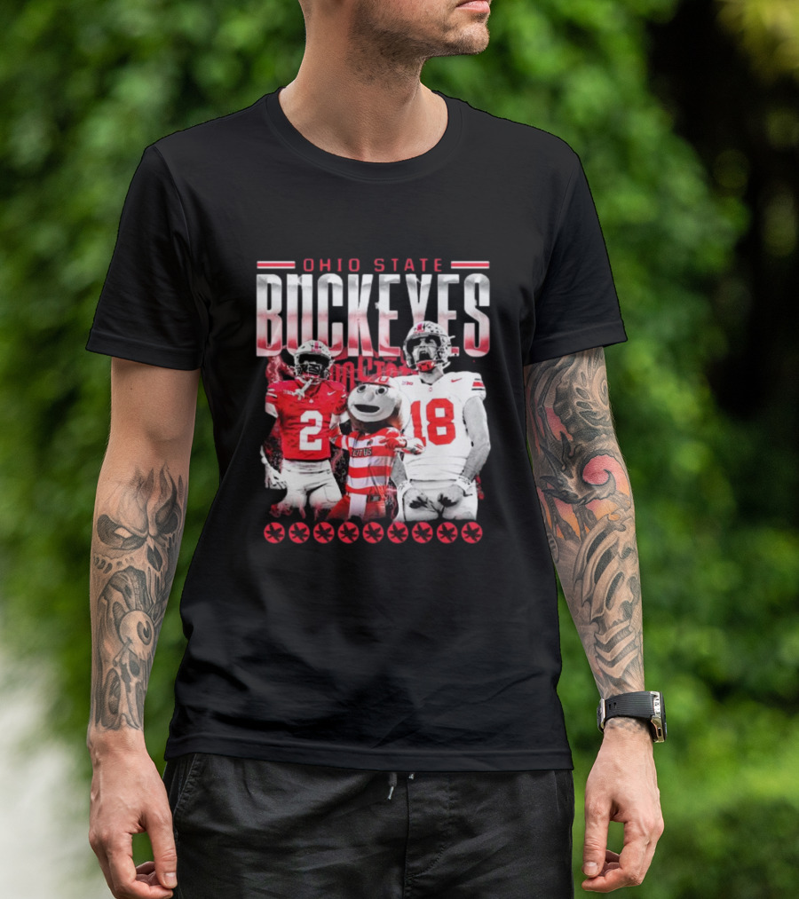 Caleb Downs X Will Howard Ohio State Buckeyes Mascot Graphic T-Shirt