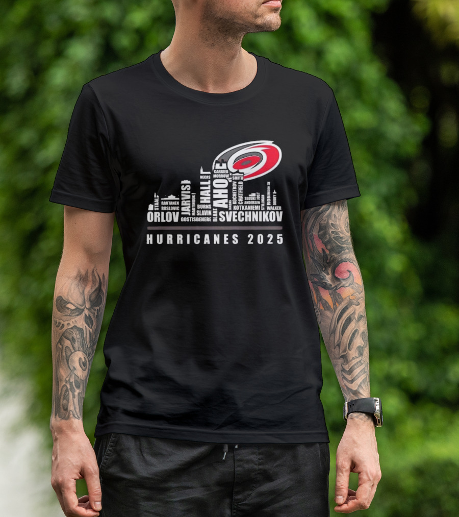 Carolina Hurricanes 2025 Players Names City Skyline T-Shirt