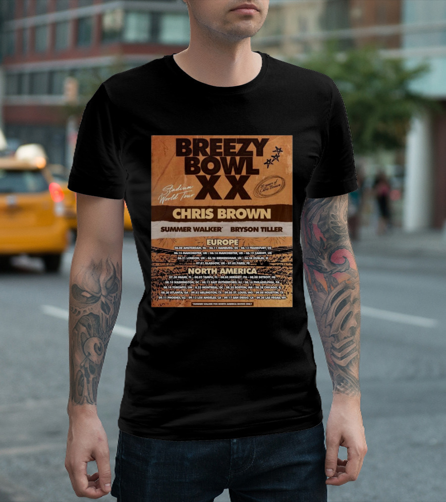 Chris Brown Stadium World Tour 2025 Breezy Bowl 20 Years Anniversary T-Shirt