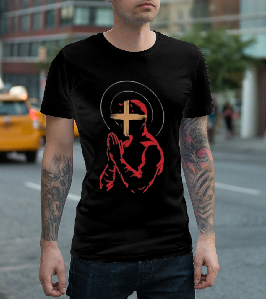 Red Praying Figure With Halo And Cross Conviction T-Shirt