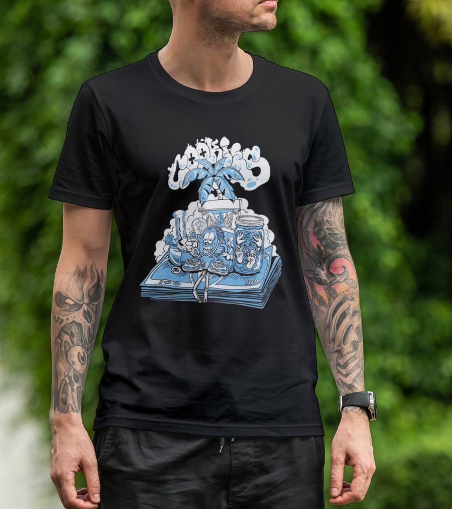 Cookiessf Laid Back Smoking Character With Money And Marijuana Elements T-Shirt