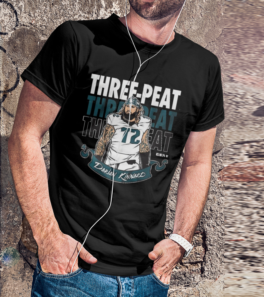 Darian Kinnard Three-Peat Philadelphia Eagles NFL Football T-Shirt
