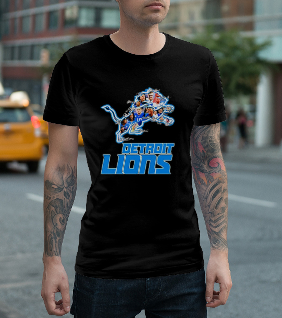 Detroit Lions Photos Coach Dan Campbell And Players Signatures T-Shirt