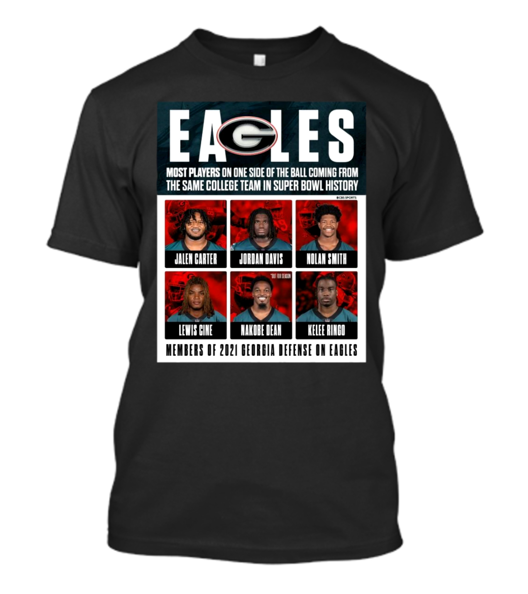 Eagles Most Players On One Side Of The Ball Coming From The Same College Team In Super Bowl History Carter Davis Smith Cine Dean Ringo T-Shirt