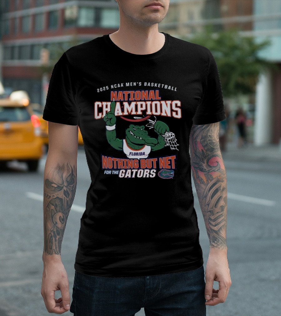 Florida Gators 2025 NCAA Men’s Basketball National Champions Nothing But Net Mascot T-Shirt