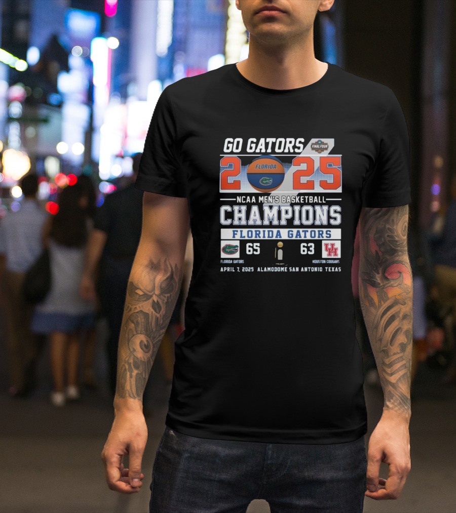 Florida Gators Go Gators 2025 Men’s Basketball Champions Florida Gator 65 Houston 63 April 7 2025 T-Shirt