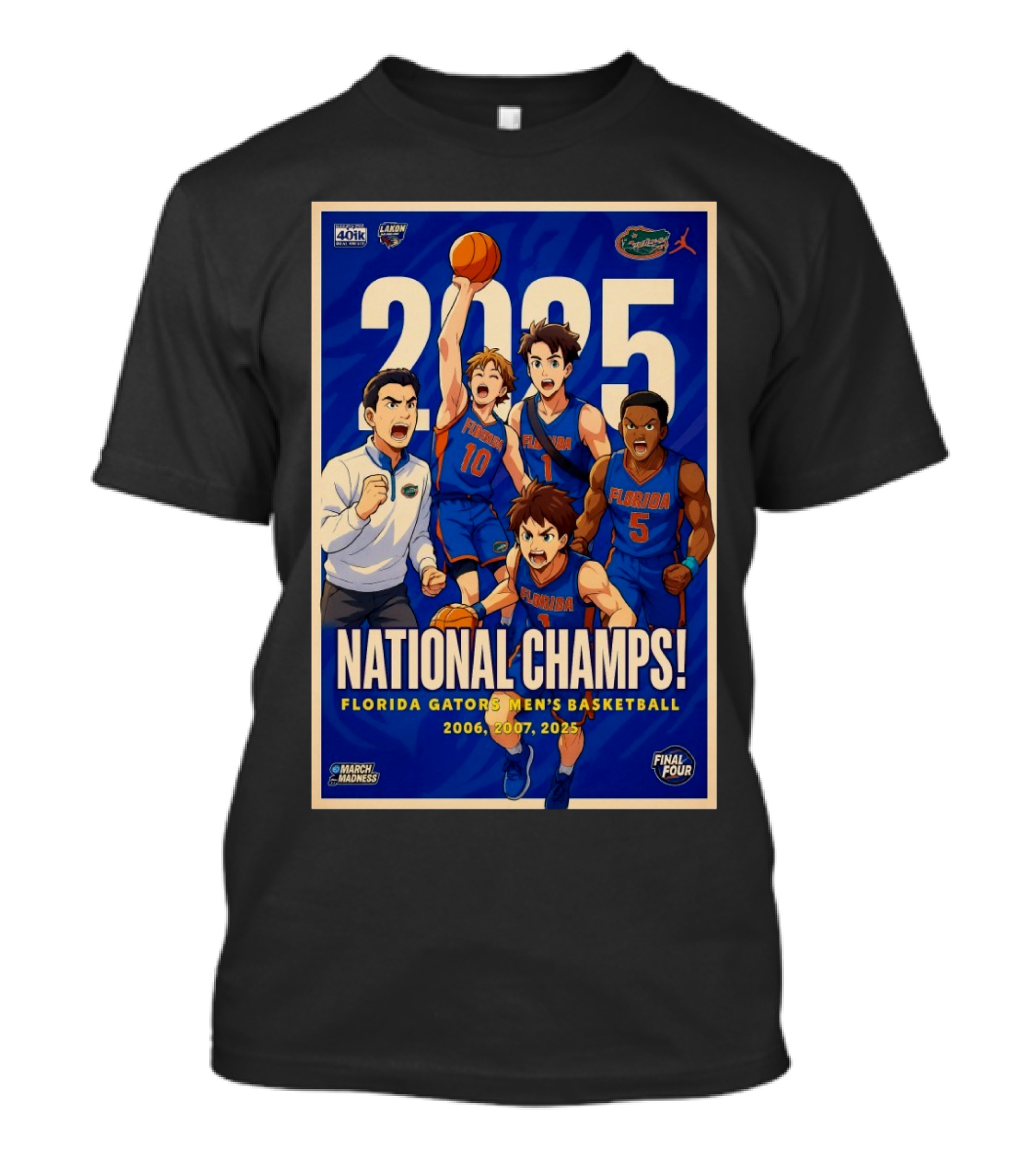 Florida Gators Men’s Basketball National Champs 2006 2007 2025 NCAA March Madness Anime T-Shirt